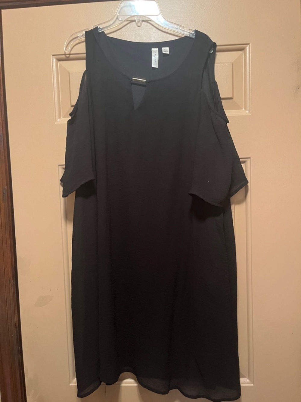 Tacera Black Cold-Shoulder Midi Dress with Keyhole Accent